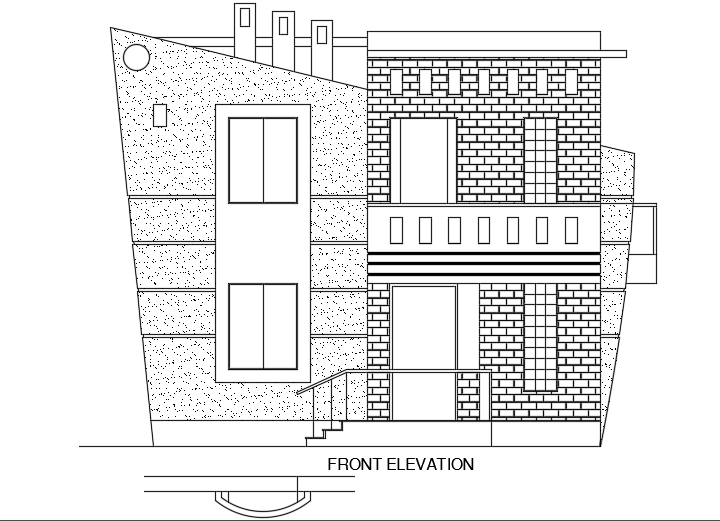The front elevation view of the 57’x26’ house building