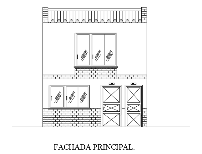 The front elevation view of the 5x10m house building AutoCAD drawing