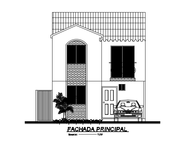 The front elevation view of the 6x12m two story duplex house building