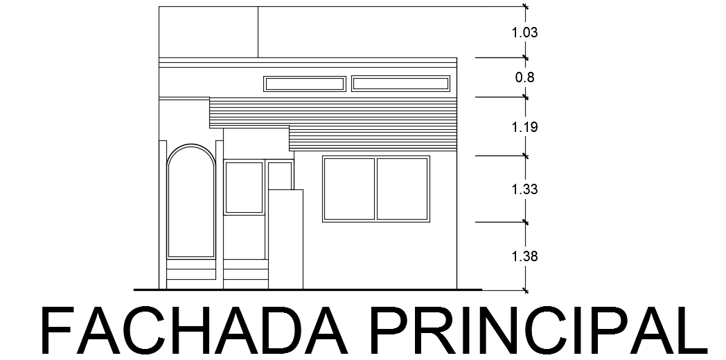 The front elevation view of the 6x15m house building AutoCAD drawing