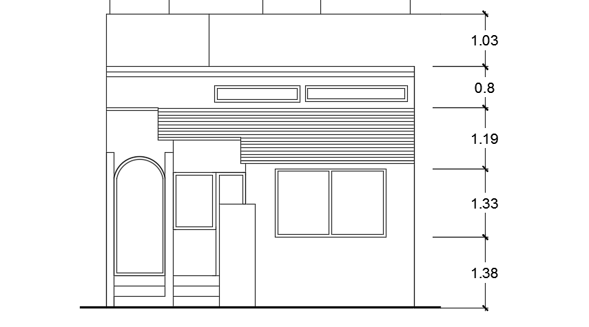 The front elevation view of the 6x15m one story house building with 2bhk cad drawing is given