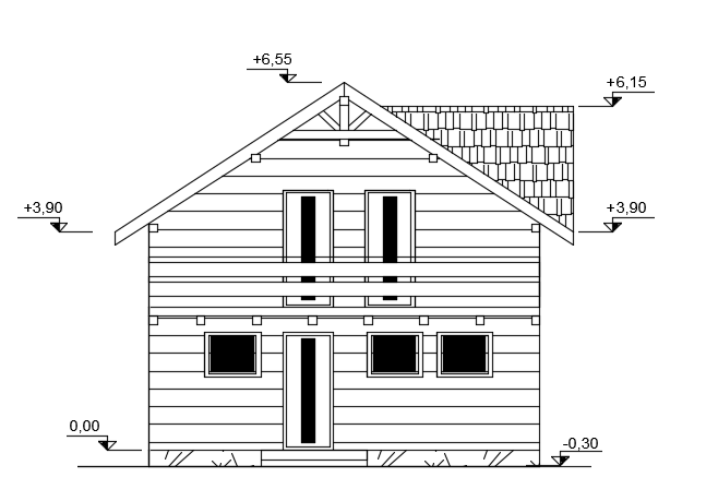 The front elevation view of the 7x10m house building