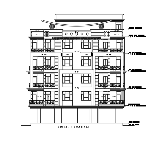 The front elevation view of the 86’x44’ multifamily apartment building