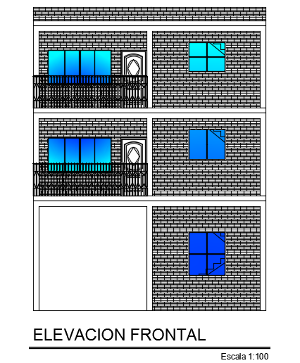 The front elevation view of the 8x10m house building 2D AutoCAD drawing