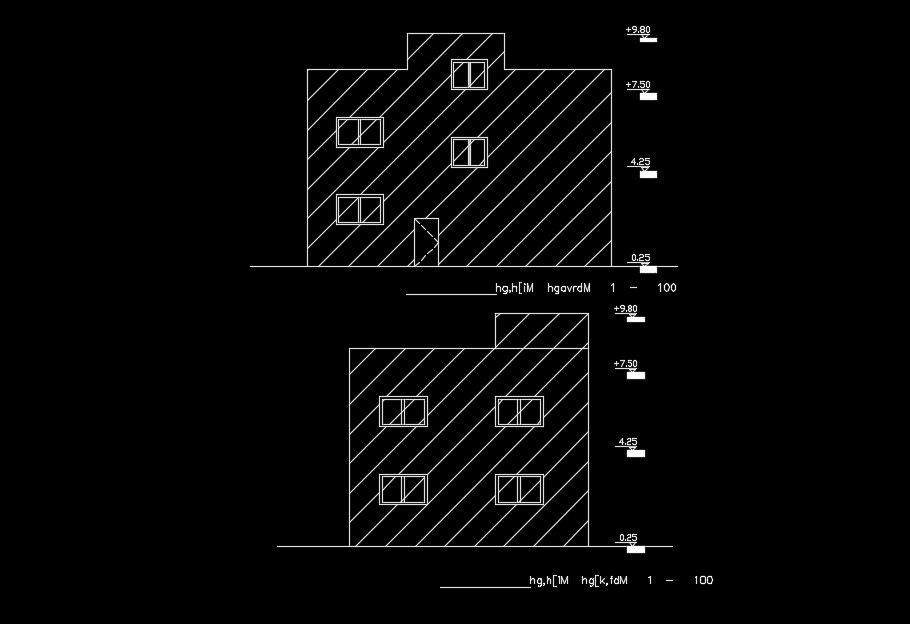 The front elevation view of the 8x14m house building