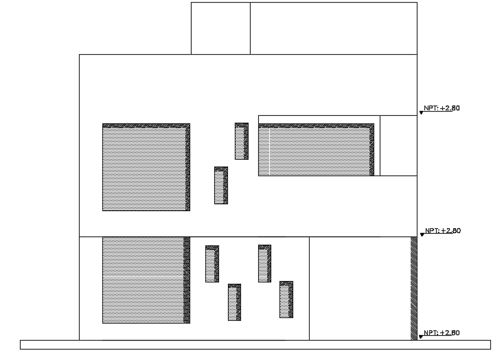 The front elevation view of the 8x15m architecture 3 story house building cad drawing