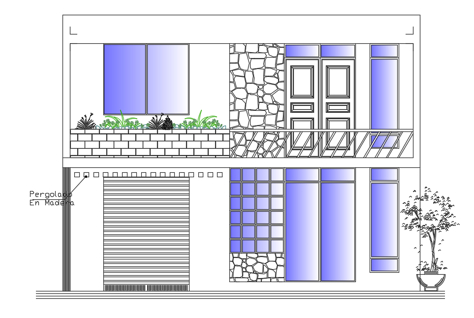 8x16m Residential Building Front View in AutoCAD File