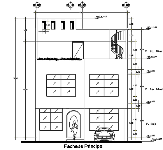 The front elevation view of the 8x18m house building