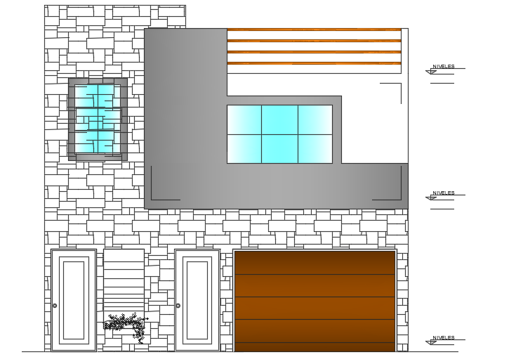 The front elevation view of the 8x20m villa two story house building cad drawing