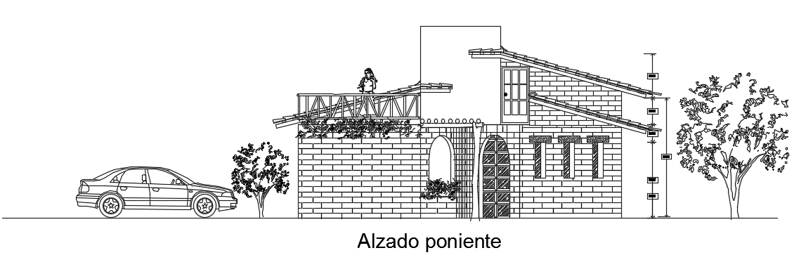 The front elevation view of the 8x8m house building