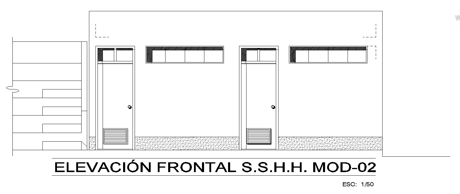 The front elevation view of the 98x10m swimming pool dressing changing room right side toilet