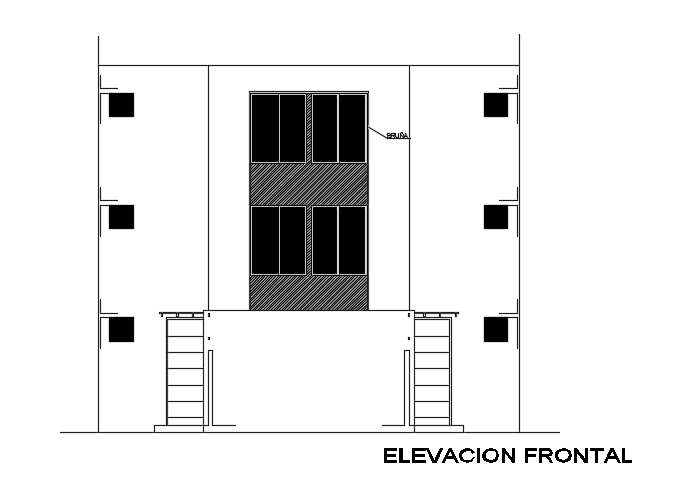 The front elevation view of the 9X15m three story duplex house building