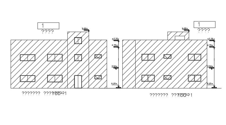 The front elevation view of the 9x11m house building