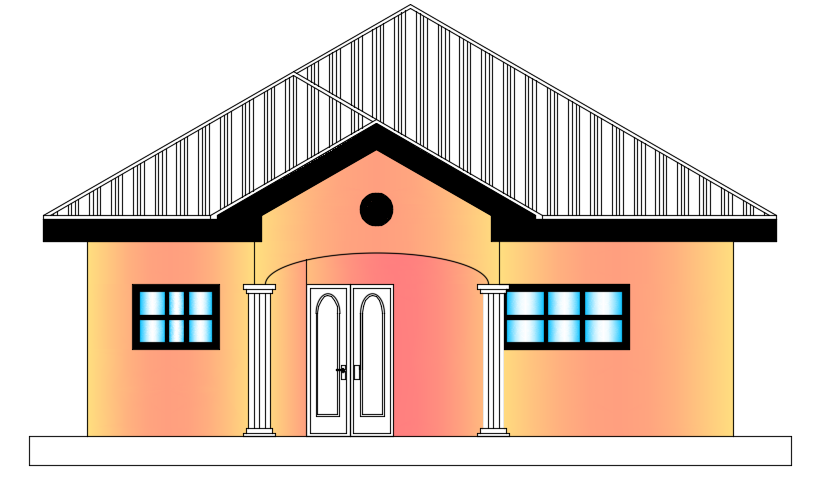 The front elevation view of the 9x12 architecture 2bhk house building