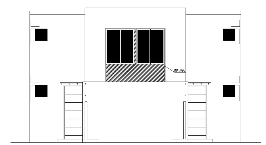 The front elevation view of the 9x15m house building 2d cad drawing file
