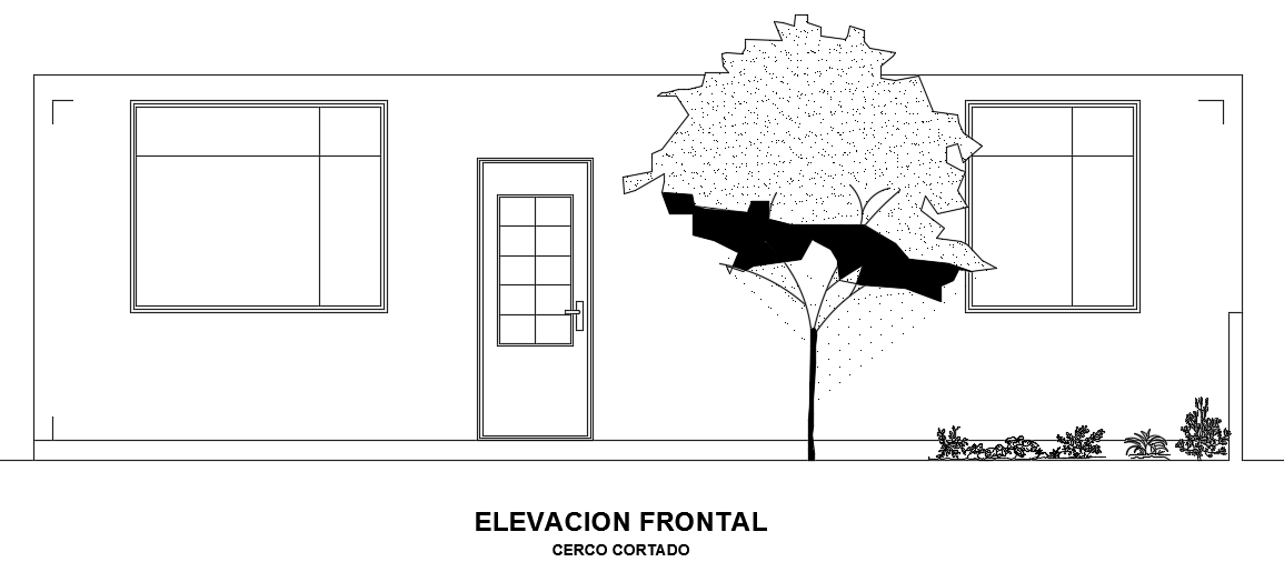 The front elevation view of the 9x15m house building AutoCAD drawing