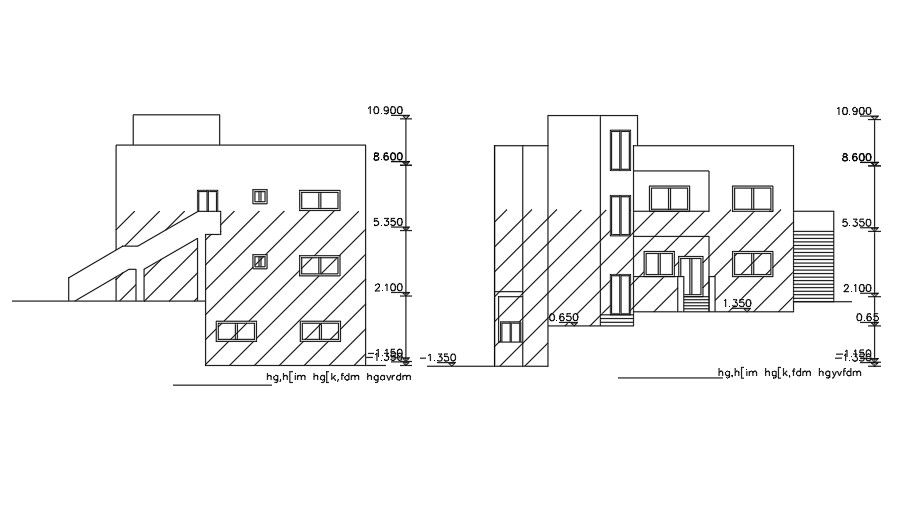The front elevation view of the house building drawing