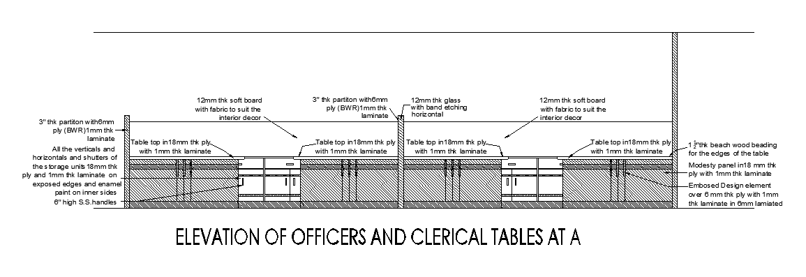 Office Desk Front Elevation AutoCAD Drawing DWG File