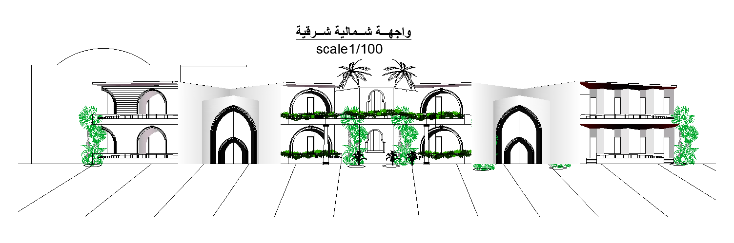 The front elevation view of the staying hotel building