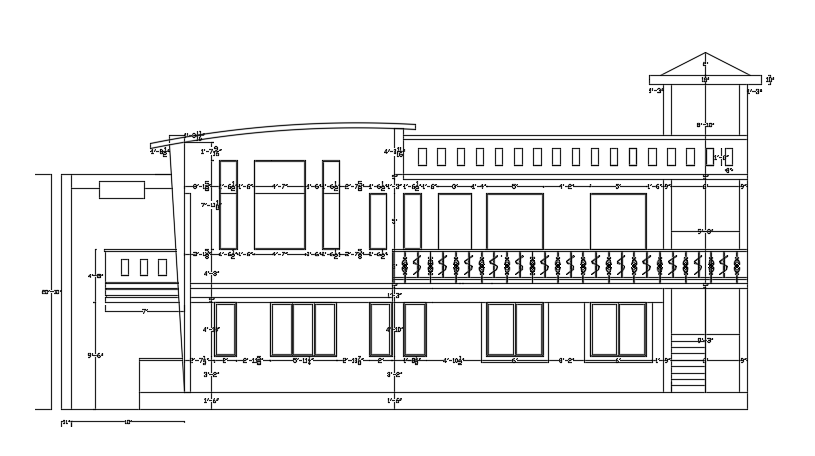 The front elevation with dimension detail of the 57’x26’ house building