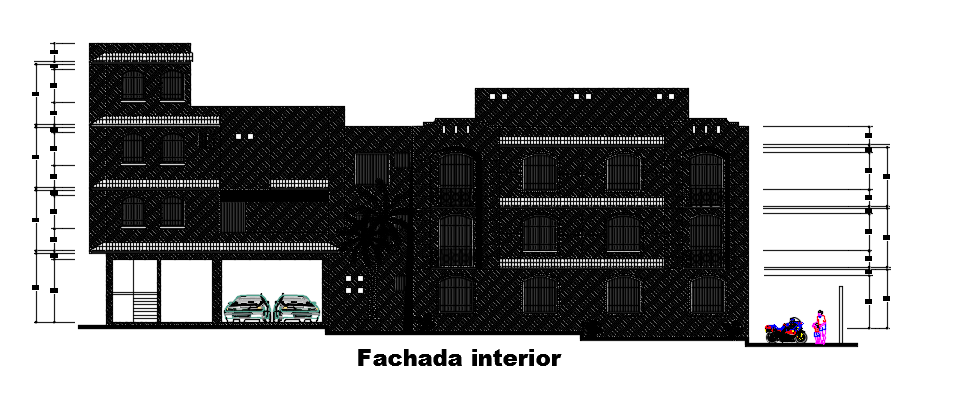 The front interior elevation view of the 30x36m architecture house building cad drawing