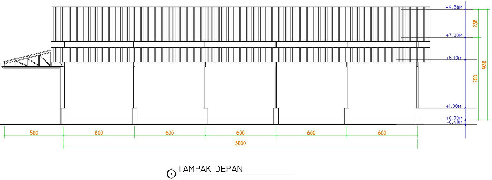 The front look of the 33x30m warehouse building