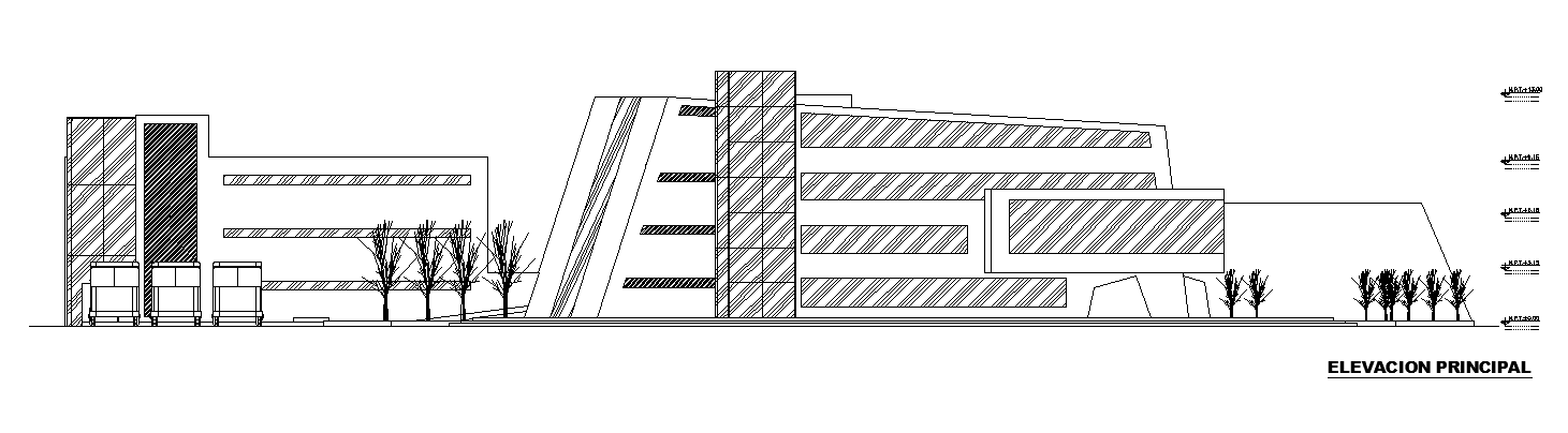 The front section of the 68x32m commercial building is given in this AutoCAD drawing model. Download now.