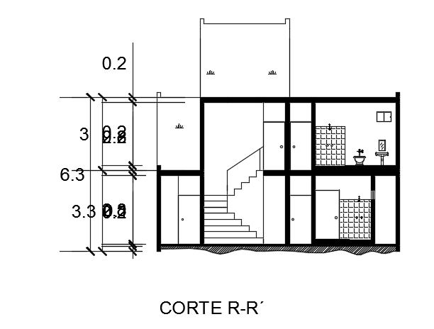 The front section view of the 10x23m house building AutoCAD