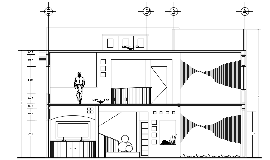 The front section view of the 11x22m villa building