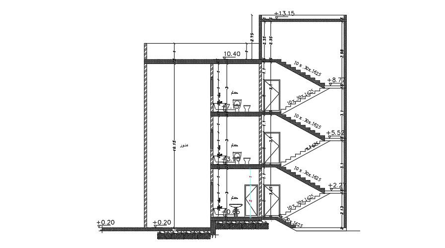 The front section view of the 12x15m house plan building