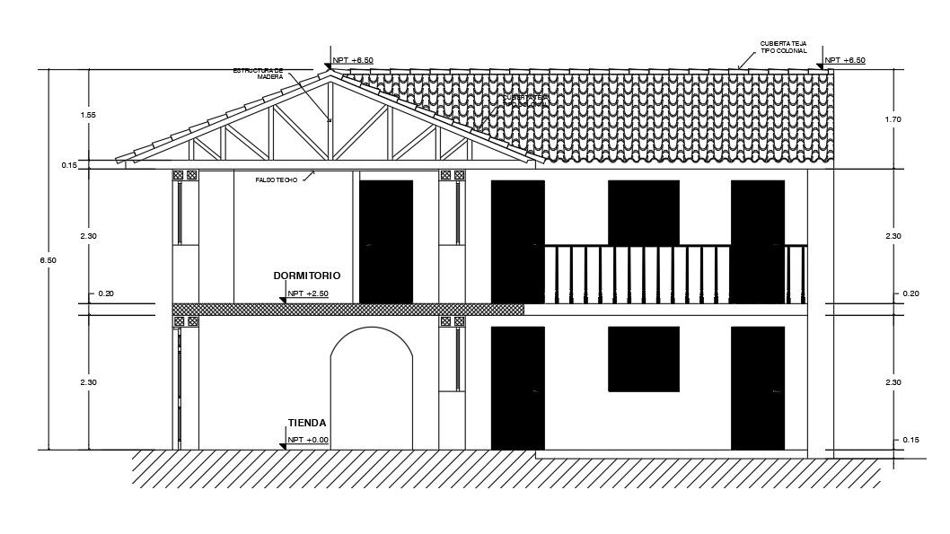 The front section view of the 13x12m villa building is given in this AutoCAD model.Download now.