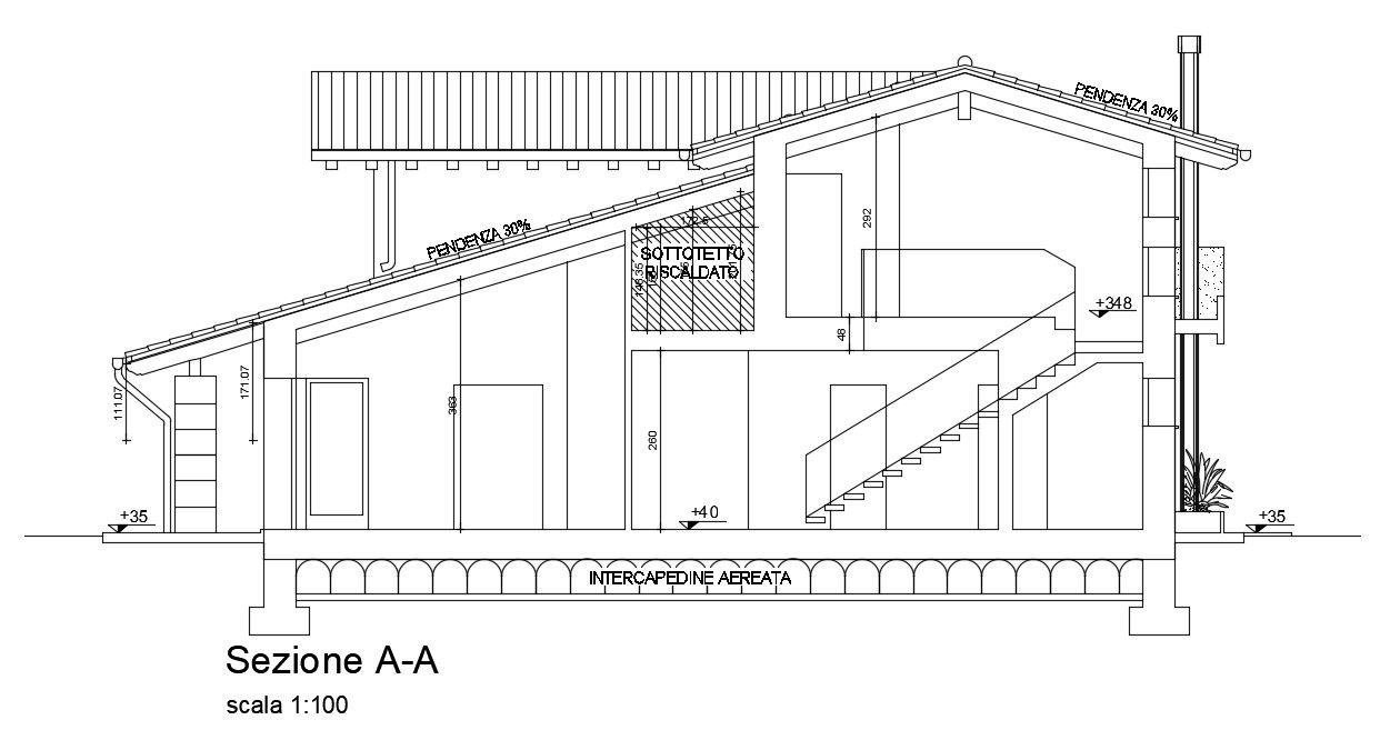 The front section view of the 13x14m duplex building is given in this AutoCAD drawing model. Download now.