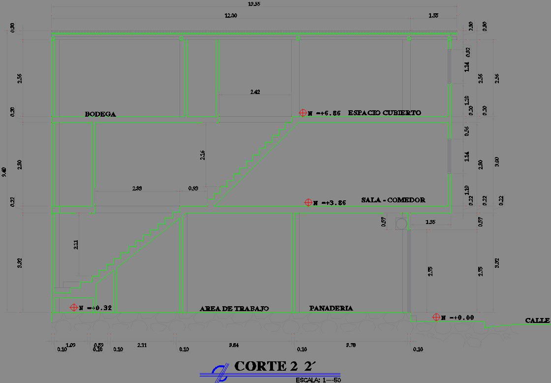 The front section view of the 13x6m house building