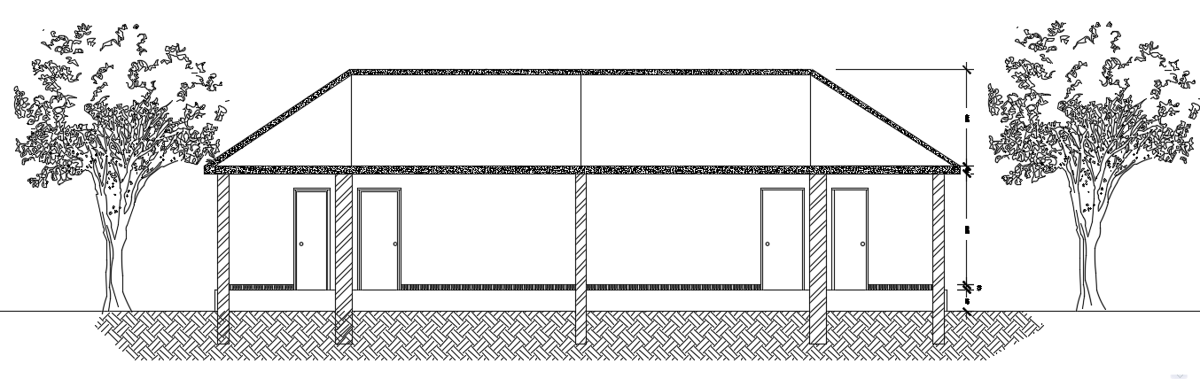 The front section view of the 15x10m cottage building
