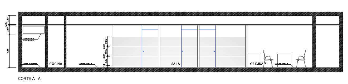 The front section view of the15x10m office building CAD drawing