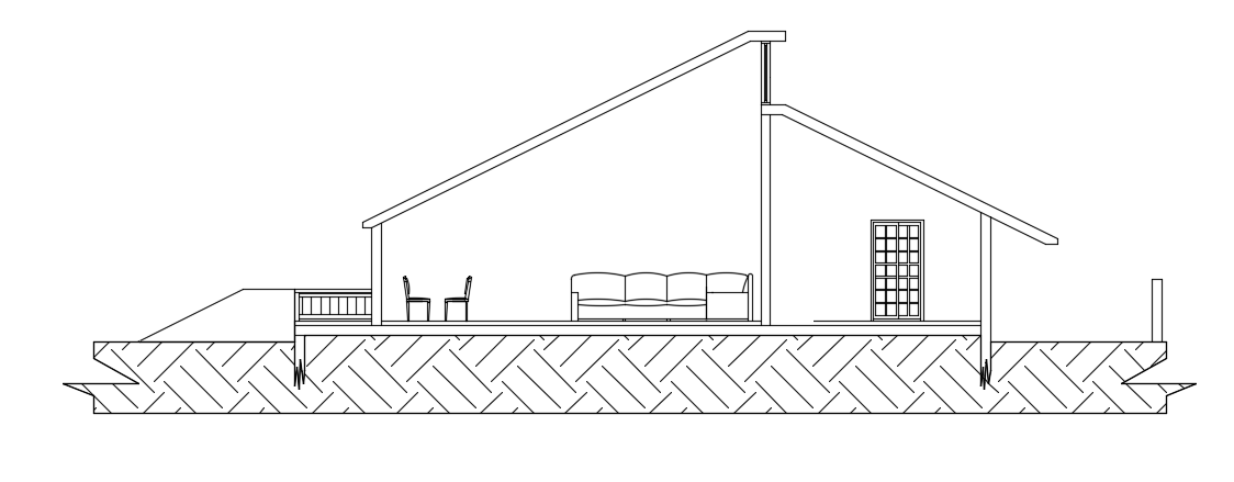 15x10m Front Section AutoCAD Drawing for Simple House Building