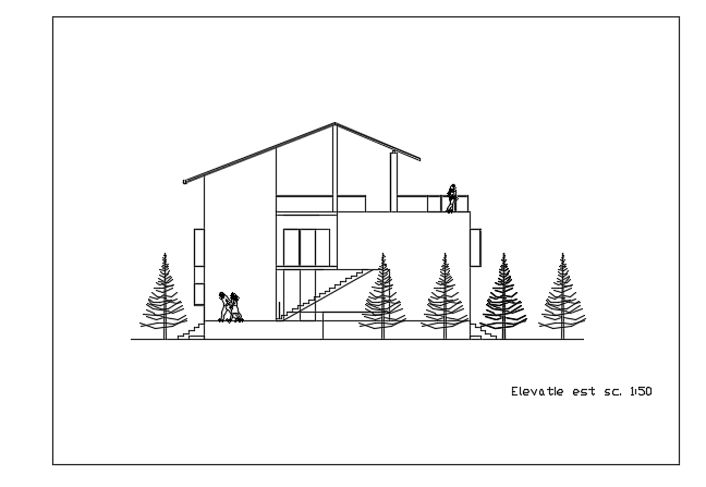 The front section view of the 15x9m house building CAD drawing is given in this file