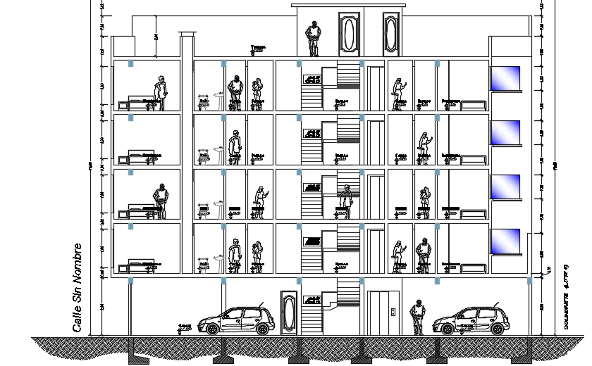 The front section view of the 21x10m house building is given in this file