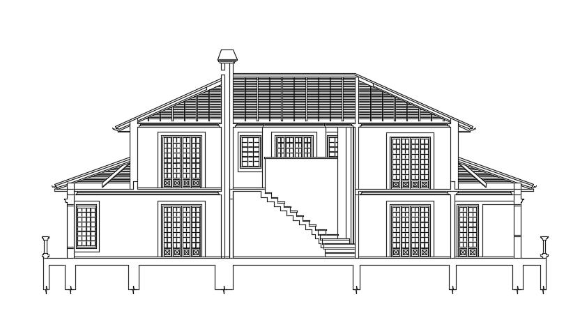 The front section view of the 21x17m family house building