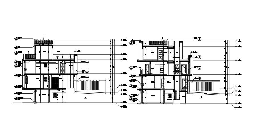 The front section view of the 23x18m house building drawing