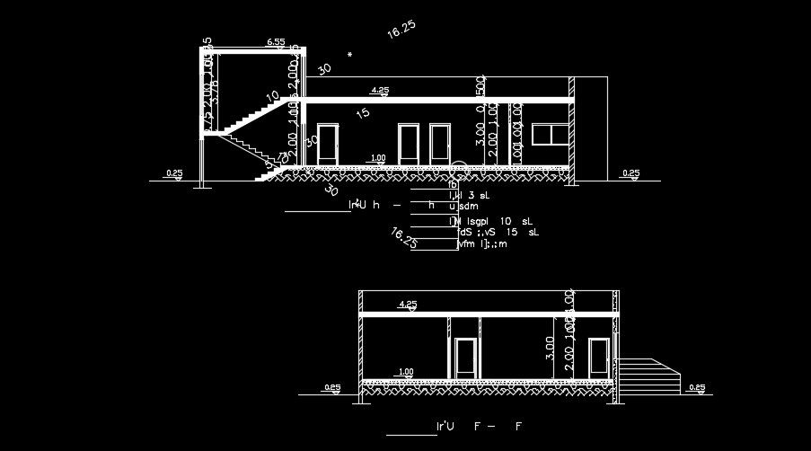 The front section view of the 23x22m house building