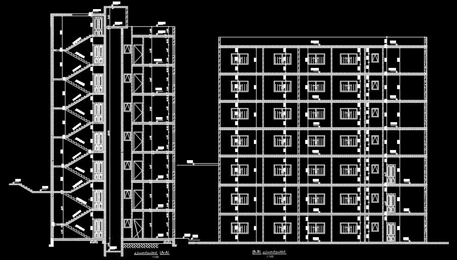 The front section view of the 24x14m house building AutoCAD drawing