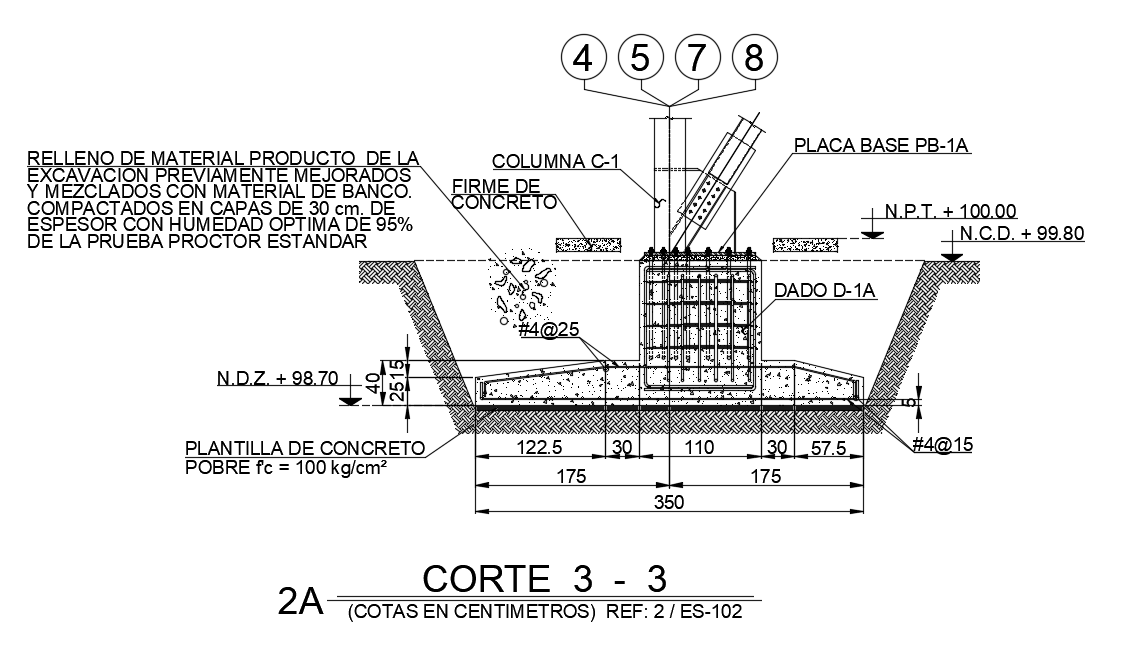 The front section view of the 350x325mm foundation plan is given in this AutoCAD drawing model. Download now.