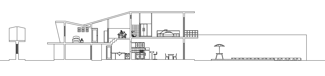 The front section view of the 45x10m house building cad drawing is given in this file