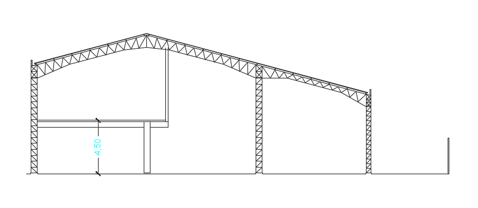 The front section view of the 45x31m office building AutoCAD