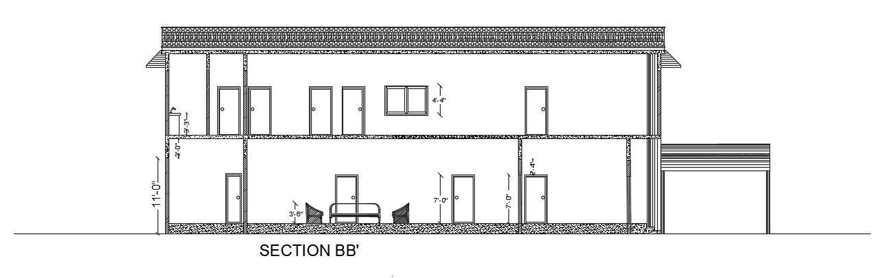 The front section view of the 63’x106’ house building is given in this AutoCAD drawing model. Download now.