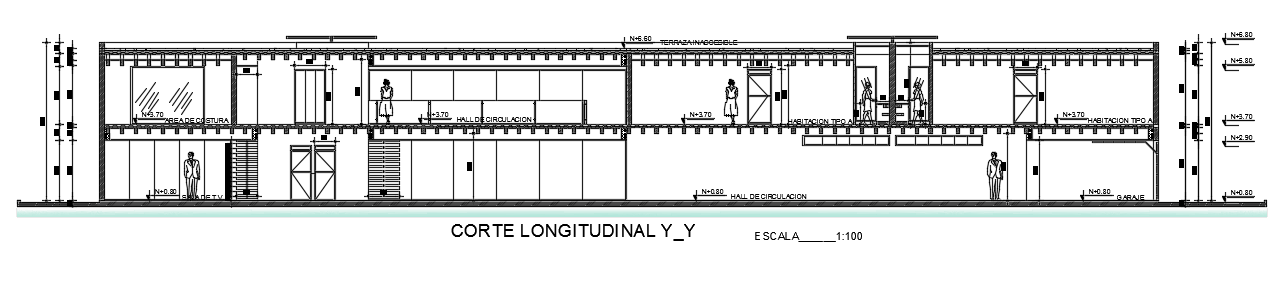 The front section view of the 63x64 cottage building drawing is given in this file
