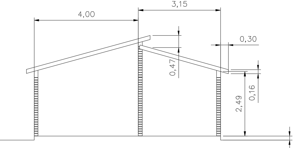 The front section view of the 7x7m simple guest house building drawing