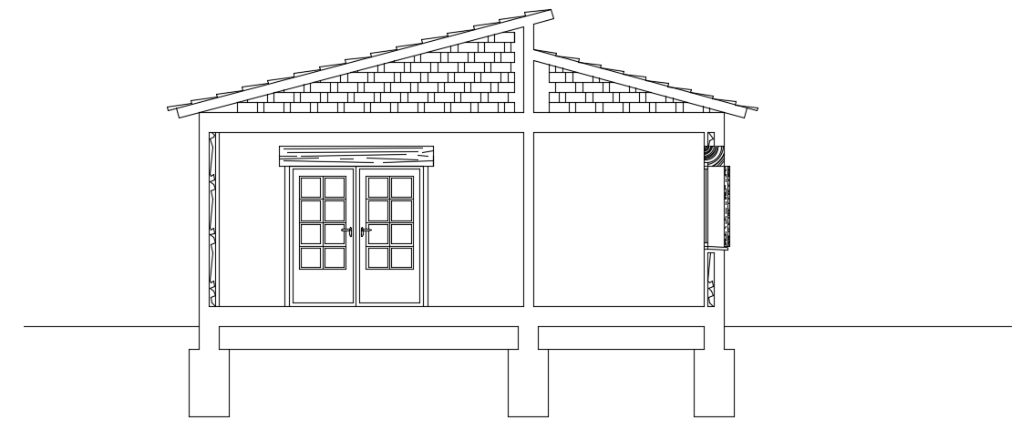 The front section view of the 8x10m house building AutoCAD drawing