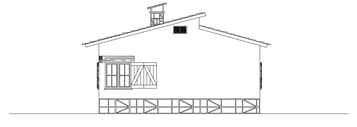 The front section view of the 8x10m house building with water tank AutoCAD drawing